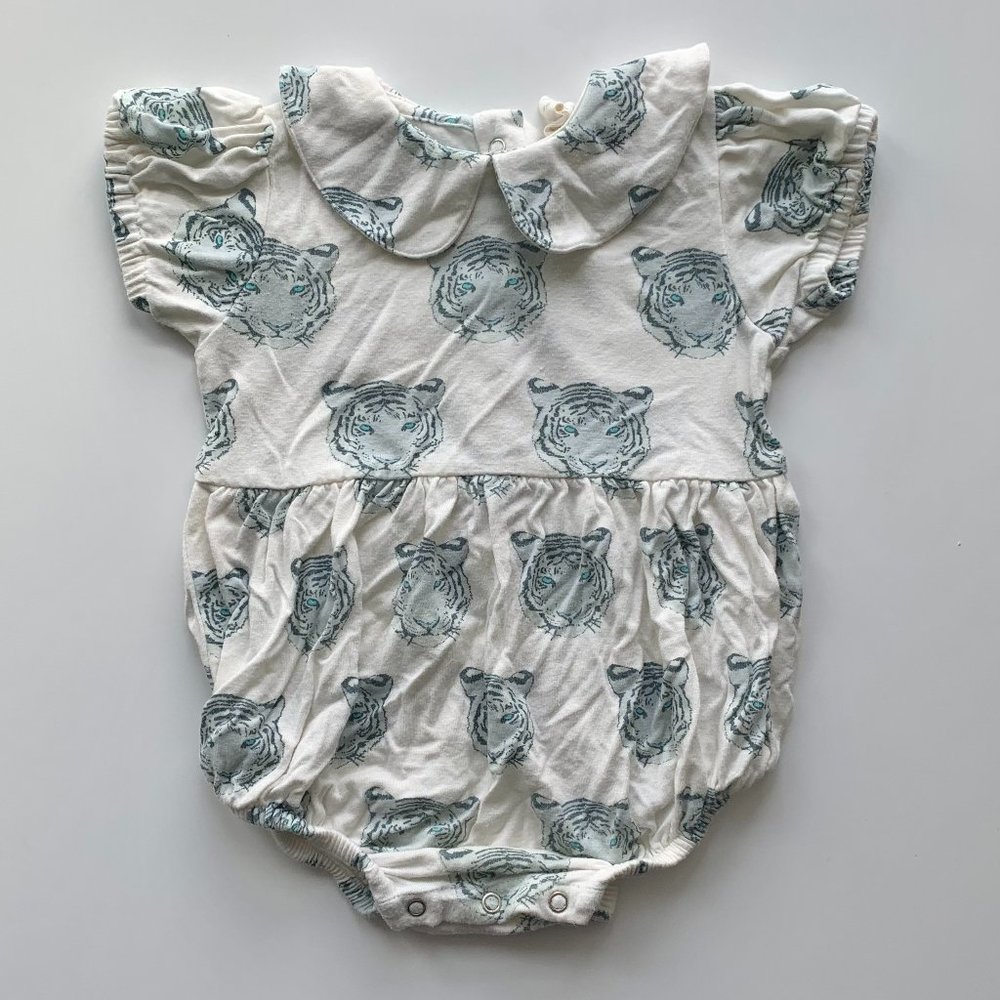 RARE Kate Quinn Blue Tiger Print Collared Bubble Dress/Romper Size 3-6 Mnth Girl